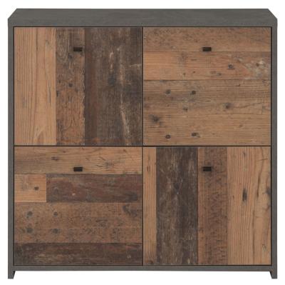 Product photograph of Best Grey Concrete Effect And Vintage Wood 4 Door Storage Cabinet from Choice Furniture Superstore