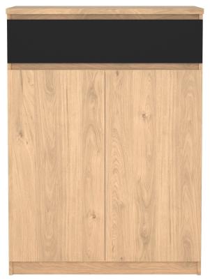 Product photograph of Naia Oak And Black 2 Door Shoe Cupboard from Choice Furniture Superstore