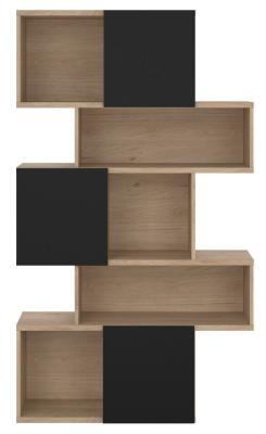 Maze Oak And Black Asymmetrical Design Bookcase