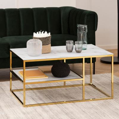 Alisma White Marble Effect Coffee Table With Gold Legs