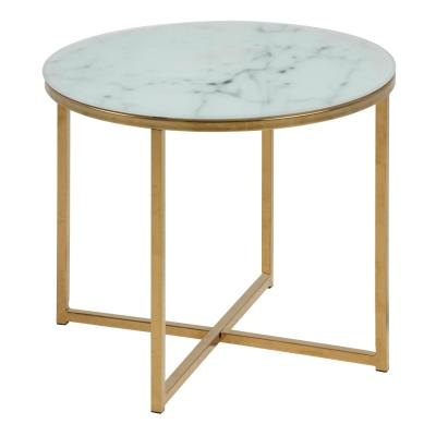 Alisma White Marble Effect Round Side Table With Gold Legs