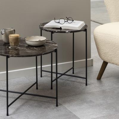 Avila Brown Marble Stone Round Side Table