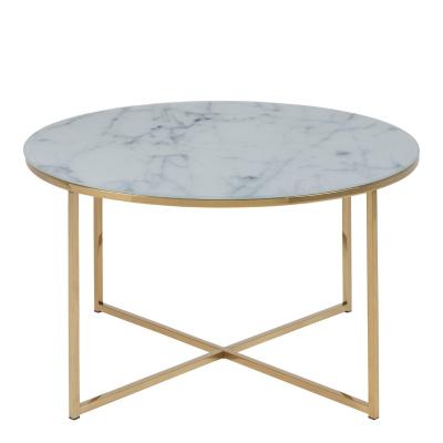Alisma White Marble Effect Round Coffee Table With Gold Legs
