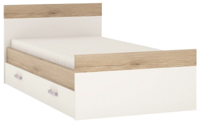 Image of 4Kids Single Bed with Under Drawer with Lilac Handles