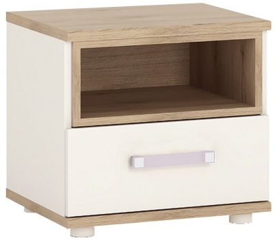 Product photograph of 4kids White And Oak Effect 1 Drawer Bedside Cabinet With Lilac Handle from Choice Furniture Superstore