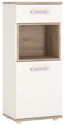 Product photograph of 4kids White And Oak Effect 1 Door Narrow Cabinet With Lilac Handle from Choice Furniture Superstore