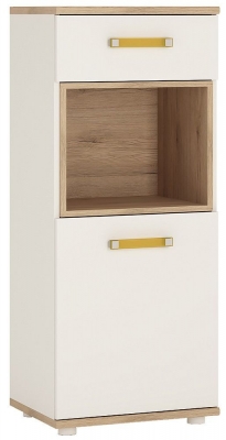 Product photograph of 4kids White And Oak Effect 1 Door Narrow Cabinet With Orange Handle from Choice Furniture Superstore