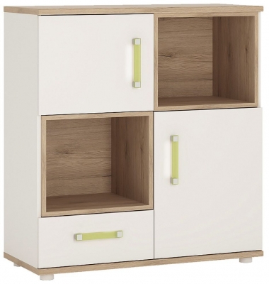 Product photograph of 4kids 2 Door 1 Drawer Cupboard With 2 Open Shelves With Lemon Handles from Choice Furniture Superstore