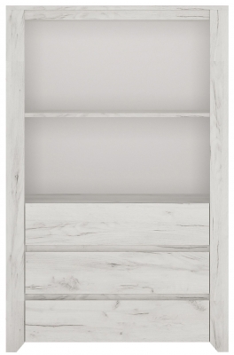 Product photograph of Angel White Oak 3 Drawer Cupboard With Open Shelf from Choice Furniture Superstore