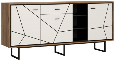 Brolo Walnut And White Extra Large Sideboard 3 Doors