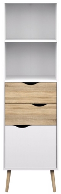 Product photograph of Oslo White And Oak Effect Narrow Bookcase from Choice Furniture Superstore