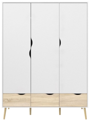 Product photograph of Oslo White And Oak Effect 3 Door 3 Drawer Wardrobe from Choice Furniture Superstore