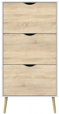 Product photograph of Oslo White And Oak Effect 3 Drawer Shoe Cabinet from Choice Furniture Superstore