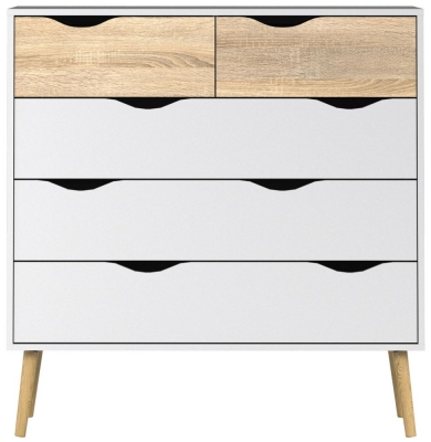 Product photograph of Oslo White And Oak Effect 5 Drawer Chest from Choice Furniture Superstore