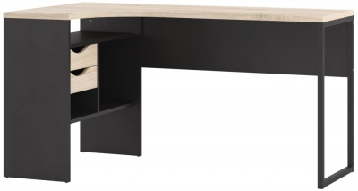 Product photograph of Function Plus Black And Oak Effect 2 Drawer Corner Desk from Choice Furniture Superstore