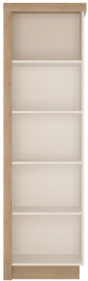 Product photograph of Lyon Bookcase In Riviera Oak And White High Gloss Right Hand Facing from Choice Furniture Superstore