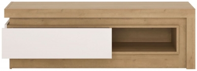 Product photograph of Lyon 1 Drawer Tv Cabinet With Open Shelf In Riviera Oak And White High Gloss from Choice Furniture Superstore