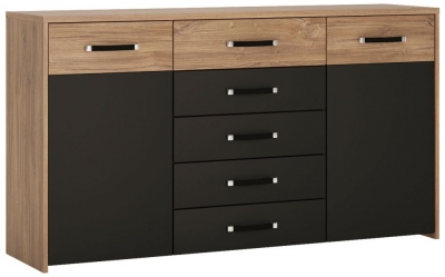 Product photograph of Monaco Black And Oak 2 Door 5 Drawer Wide Cupboard from Choice Furniture Superstore