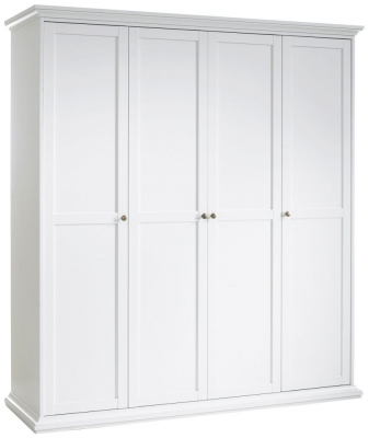Product photograph of Paris White 4 Door Wardrobe from Choice Furniture Superstore
