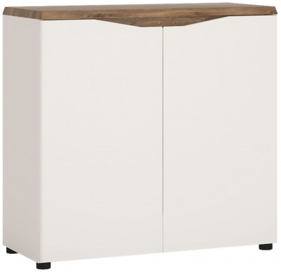 Product photograph of Toledo Gloss White And Stirling Oak 2 Door Sideboard from Choice Furniture Superstore