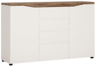 Toledo Gloss White and Stirling Oak 2 Door 4 Drawer Sideboard