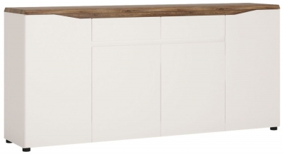 Product photograph of Toledo Gloss White And Stirling Oak 4 Door 2 Drawer Sideboard from Choice Furniture Superstore
