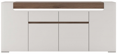 Product photograph of Toronto Wide 4 Door 2 Drawer Sideboard In Gloss White And Sanremo Oak from Choice Furniture Superstore