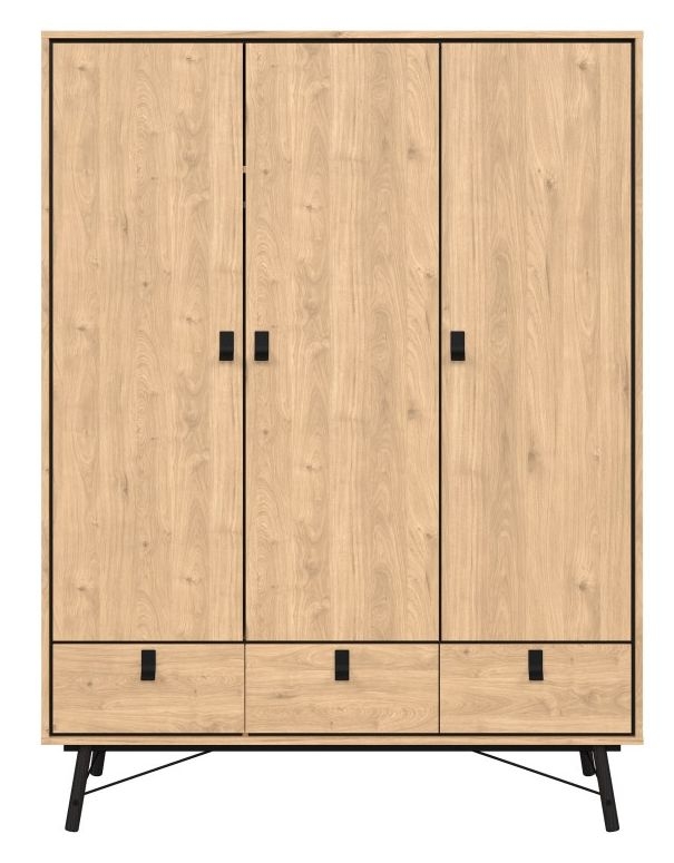 Ry Oak Effect 3 Door 3 Drawer Wardrobe