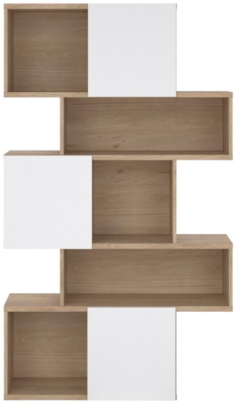 Maze Oak and White Gloss Asymmetrical Design Bookcase