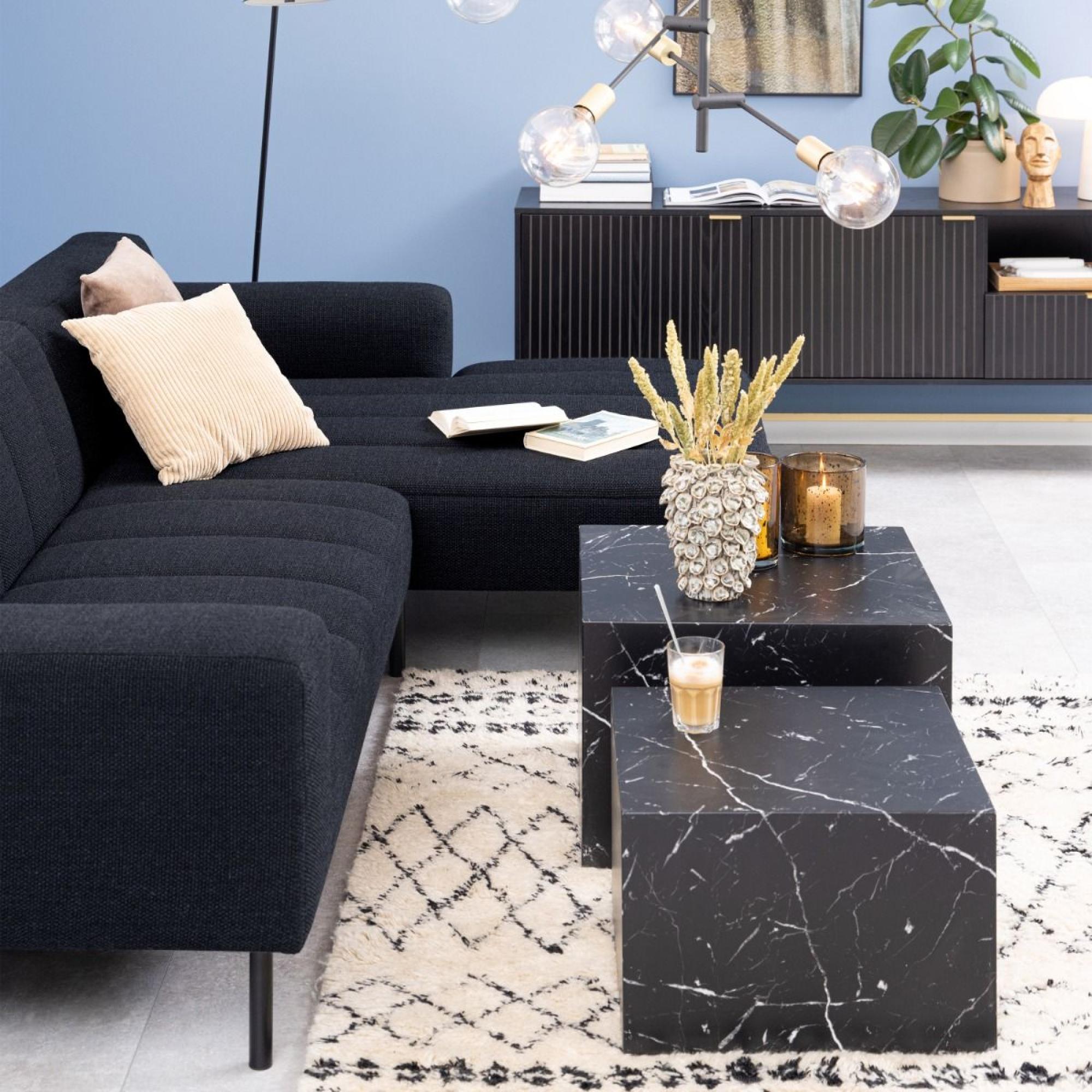 Ashlan Black Marble Effect Set of 2 Square Coffee Table