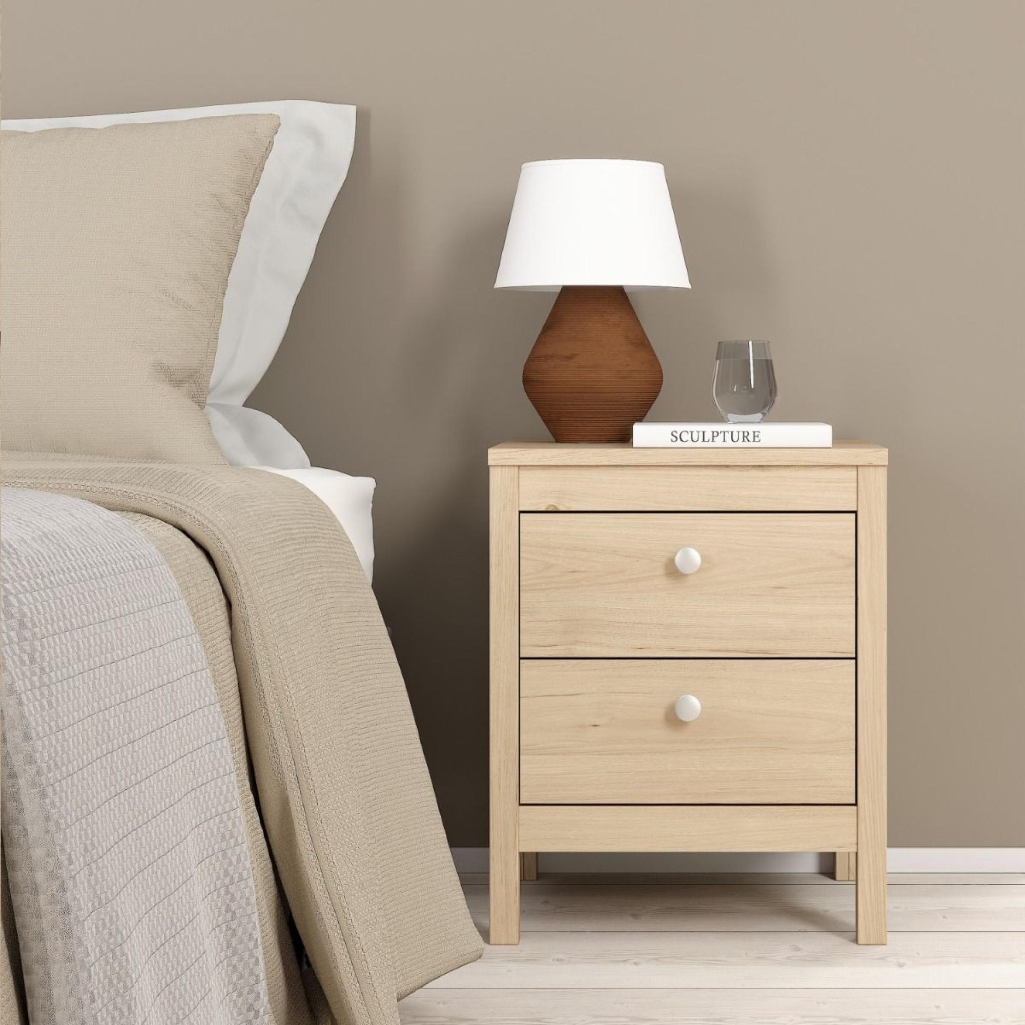 Madrid Jackson Hickory Oak 2 Drawer Bedside Table