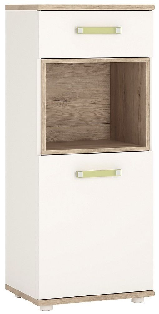 4Kids White and Oak Effect 1 Door Narrow Cabinet with Lemon Handle