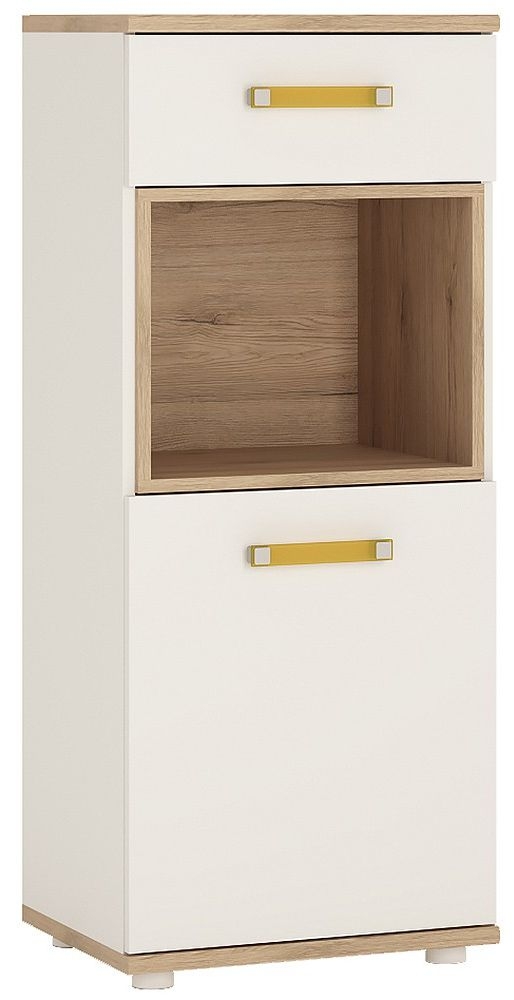 4Kids White and Oak Effect 1 Door Narrow Cabinet with Orange Handle