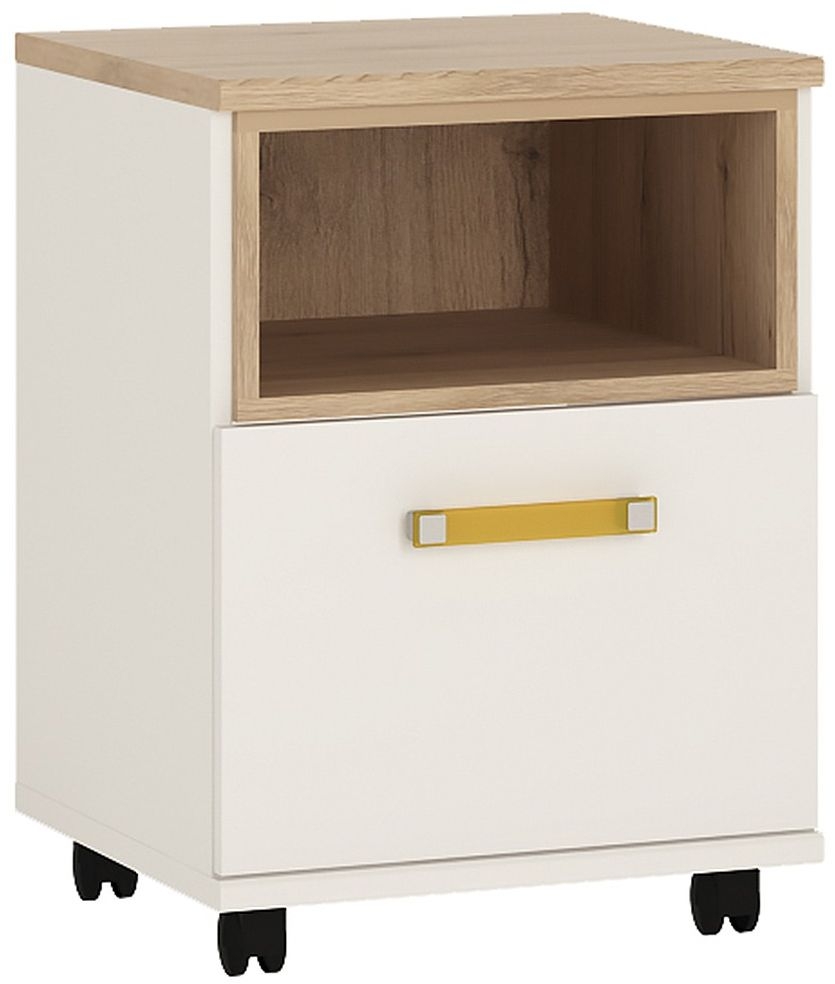 4Kids White and Oak Effect 1 Door Mobile Desk with Orange Handle