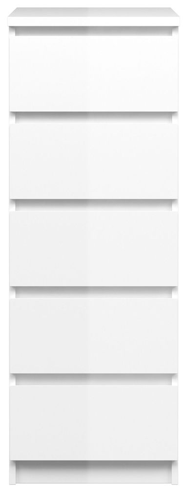 Naia White Gloss 5 Drawer Narrow Chest