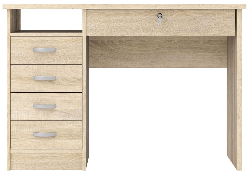 Function Plus Oak Effect 5 Drawer Desk