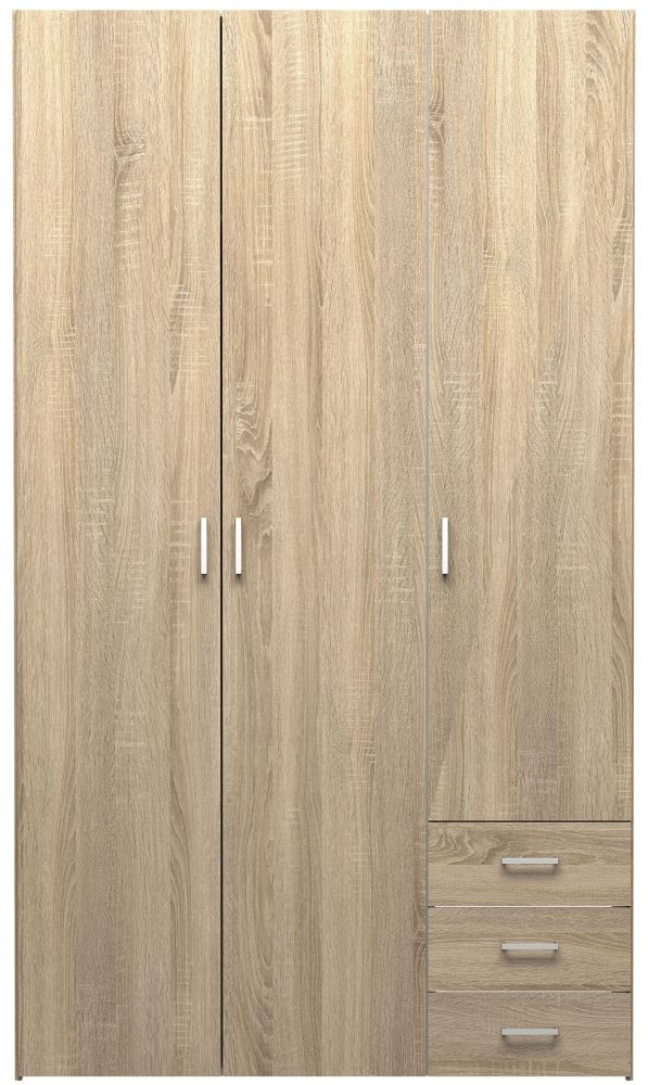 Space Oak Effect 3 Door 3 Drawer Wardrobe