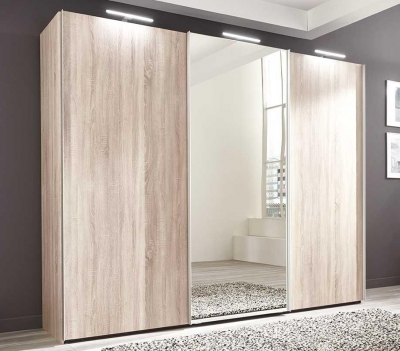 Product photograph of Nolte Marcato2 1 Imitation Sonoma Oak 3 Door Sliding Wardrobe With 1 Mirror Front - 300cm from Choice Furniture Superstore