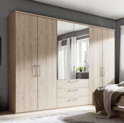 Product photograph of Nolte Concept Me 200 Imitation Artisan Oak 6 Door 3 Drawer Combi Wardrobe With 2 Mirror Front - 320cm from Choice Furniture Superstore