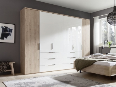 Product photograph of Nolte Concept Me 200 Imitation Sonoma Oak And Gloss White 6 Door 6 Drawer Combi Wardrobe - 300cm from Choice Furniture Superstore
