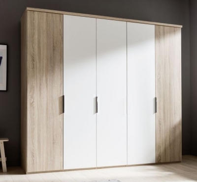 Product photograph of Nolte Concept Me 200 Imitation Sonoma Oak And Polar White 5 Door Folding Panorama Wardrobe - 250cm from Choice Furniture Superstore