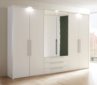 Product photograph of Nolte Concept Me 200 Polar White 6 Door 3 Drawer Combi Wardrobe With 2 Mirror Front - 320cm from Choice Furniture Superstore