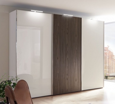 Product photograph of Nolte Concept Me 300 Polar White And Imitation Macadamia Walnut 3 Door Sliding Wardrobe - 300cm from Choice Furniture Superstore