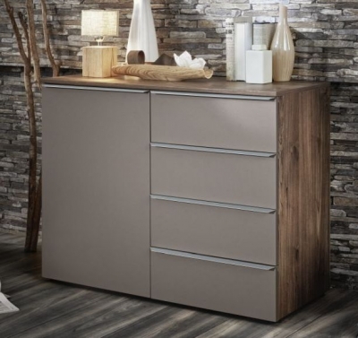Product photograph of Nolte Akaro Imitation Macadamia Watnut And Perla Chest - 1 Door 4 Drawer from Choice Furniture Superstore