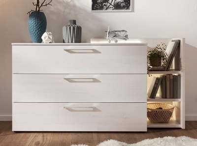 Product photograph of Nolte Akaro Polar White Chest With Shelf Unit - 3 Drawer from Choice Furniture Superstore