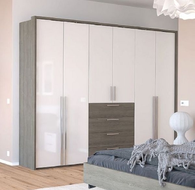 Product photograph of Nolte Horizont 100 Imitation Silver Grey Oak And Polar White 6 Door 4 Drawer Combi Wardrobe - 300cm from Choice Furniture Superstore