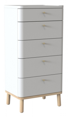 Product photograph of Tch Trua 5 Drawer Curved Tall Chest - Oak And White Painted from Choice Furniture Superstore