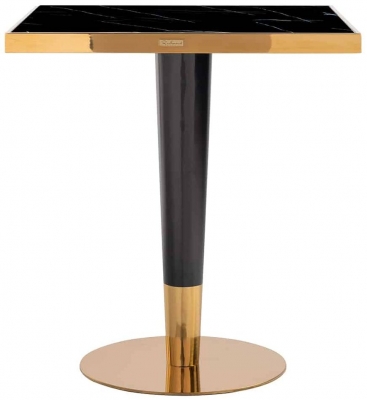 Product photograph of Can Roca Black Glass And Gold Square Dining Table - 70cm X 70cm from Choice Furniture Superstore