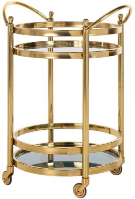Product photograph of Hendricks Glass And Gold Round Trolley from Choice Furniture Superstore