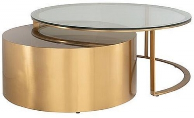Product photograph of Orlan Glass And Gold Coffee Table Set Of 2 from Choice Furniture Superstore